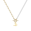 Parelketting met gouden paperclip ketting, OT-sluiting en letter Z hart hanger - Letter - Z