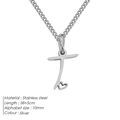 Collana in acciaio inossidabile argento con pendente lettera T e dettaglio cuore - T-Acciaio