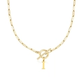 Collar de clip dorado con colgante de la letra I y cierre de barra elegante - Letra I / Dorado