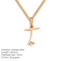 Collana in acciaio inossidabile oro rosa con ciondolo lettera T e dettaglio cuore traforato - T-Oro Rosa