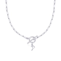 Collana argento a graffetta con chiusura OT e ciondolo lettera D e cuore - Lettera D / Argento