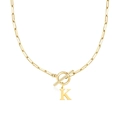 Collar de cadena de clip dorado con colgante letra K y cierre de barra vintage - Letra K / Dorado