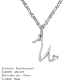 Collana in acciaio inossidabile argento con ciondolo lettera U corsiva e cuore - U-Acciaio