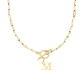Collar de cadena de clip dorado con colgante de letra M y cierre de barra mujer - Letra M / Dorado