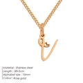 Collana con lettera V in acciaio inossidabile oro rosa con cuore e catena da 38+5cm - V-Oro Rosa
