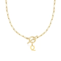 Collar de cadena de clip dorado con colgante letra Q y cierre de barra T - Letra Q / Dorado