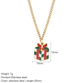 Goldene Halskette aus Edelstahl mit einem rot-grünen Weihnachtsgeschenk-Anhänger - Karierte Geschenkbox Stil (G21)