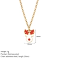 Weihnachtliche Rentier-Halskette aus goldenem Edelstahl mit rot-weißem Emaille-Anhänger - Rotes Rentier Stil (G22)