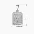 Pendentif rectangulaire en acier inoxydable argenté avec lettre V et dimensions - Argent - V