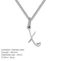 Collana in acciaio inox argento con ciondolo lettera X e cuore traforato, 38+5cm - X-Acciaio