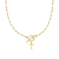 Collar de clip dorado con cierre OT y colgante de letra T pulido brillante - Letra T / Dorado