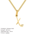 Collana in acciaio inossidabile dorato con pendente lettera K corsiva e un piccolo cuore - Lettera X - Oro