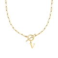 Collar de cadena de clip dorado con cierre OT y colgante de letra V pulido - Letra V / Dorado