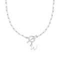 Collana a catena silver con chiusura a T e pendente a lettera W con dettaglio a cuore - Lettera W / Argento