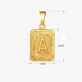 Pendentif rectangulaire en acier doré avec lettre A embossée et motif rayonnant - Or - A