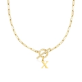 Collar de clip dorado con un colgante de la letra X y cierre de barra tipo T - Letra X / Dorado