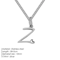 Collana in acciaio inossidabile argento con pendente lettera Z a cuore e catenina - Z-Acciaio