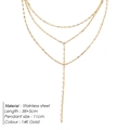 Collar de tres capas en acero inoxidable chapado en oro 14K con borla larga de 11cm - Dorado
