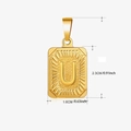Pendentif rectangulaire en acier doré avec lettre U gravée et texture rayonnante - Or - U