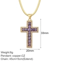 Dimensioni dettagliate del ciondolo a croce dorata con zirconi viola e catena - Stile Croce Catena a Serpente in Zircone Quadrato Viola (NK188GAC220145G4)