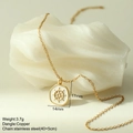 Detail view of gold enamel helm pendant on stainless steel chain with size specs - Sun Compass Style (MFNK024G9)