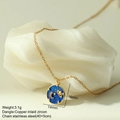 Detail of star and moon enamel pendant showing 14mm size and gold stainless steel chain - Blue Starry Sky Style (MFNK024G8)
