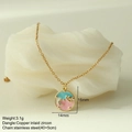 Detail of bohemian moon and star enamel pendant on 14mm round stainless steel chain - Starry Planet Style (MFNK024G5)