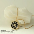 Detail of compass pendant with black enamel star and cubic zirconia on gold chain - Large Compass Style (MFNK024G4)