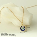 Macro detail of enamel Evil Eye pendant with copper zircon inlays on golden chain - Evil Eye Style (MFNK024G1)