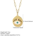 Detalle de colgante ojo turco dorado con medidas 21,5x18,5mm y cadena de acero de 50cm largo - Estilo Mal de Ojo Martillado (NK008G5AC210331G5)