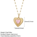 Detail view of 13mm gold heart pendant with pink stone on stainless steel chain - Radiant Pattern Pink Heart (NK008G2AC23026G13)