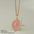 Detail view of pink enamel star pendant necklace with dimensions and material specs - Pink Oval Five-pointed Star Pendant (MFNK032G17)