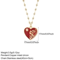 Detail showing dimensions of red enamel heart pendant on a stainless steel paperclip chain - Red Enamel Portrait Star (NK008G2AC23051G12)
