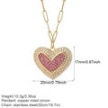 Detalle de colgante de corazón de circón rosa con medidas de cadena de clip dorada - Estilo Corazón Rosa Blanco (NK008G5AC210450G5)
