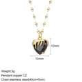Detail view of 12mm red heart pendant necklace with 40+5cm stainless steel paperclip chain - Black Heart Zirconia Lava Edge (NK008G2AC23058G4)
