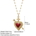 Detail showing red heart pendant size 28x22mm with paperclip chain and CZ cross top - Red Heart Cross Cupid Arrow (NK008G2AC23081G2)