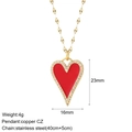 Detailed specs of stainless steel necklace with red enamel heart pendant and CZ inlay - Large Red Heart Enamel (NK008G2AC210018G3)
