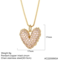 Macro view of heart pendant with pink zircon inlay and dimensions 17mm by 17mm - Pink Pave Heart (NK008G4AC220089G4)