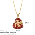 Detail of red enamel heart pendant with bowknot and adjustable paperclip chain length - Red Heart Gold Bow (NK008G4AC220103G4)