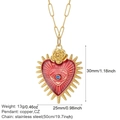 Detailed view of red heart pendant with blue eye stone and gold rose on steel chain - Retro Evil Eye Red Heart Rose (NK008G5AC220113G8)