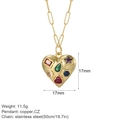Detail view of heart pendant necklace with colorful cubic zirconia and paperclip chain - Heart Multicolor Zirconia (NK008G5AC220149G14)