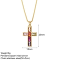 Collana a croce bohémien con zirconi colorati e catena box in acciaio inossidabile - Stile Croce in Zircone Rettangolare Multicolore (NK188GAC220145G7)