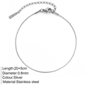 Tobillera bohemia de acero inoxidable plateado con cierre de langosta y placa - Plateado - Eslabón de Bambú 0.8mm