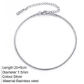 Tobillera de cadena de serpiente de acero inoxidable plateado con cierre de langosta - Plateado - Cadena de Serpiente 1.5mm