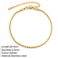 Tobillera dorada de cadena de cuerda de 2,0mm en acero inoxidable con cierre de langosta - Dorado - Cadena de Cuerda 2.0mm