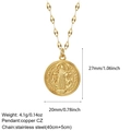 Collana a catena serpente in acciaio dorato con ciondolo a croce tonda in rame e CZ - Stile Tondo Medaglia San Benedetto (NK008G2AC23103G7)