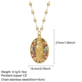 Collana ovale Vergine Maria dorata con zirconi colorati e catenina a serpente - Stile Ovale Vergine Maria con Bordo Smaltato (NK008G2AC23107G11)