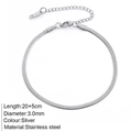 Tobillera de cadena de serpiente plateada de 3,0mm en acero inox, largo de 20+5cm - Plateado - Cadena Plana 3mm