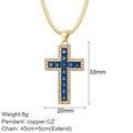 Collana a catena serpente placcata oro con ciondolo a croce in zircone blu e gemme bianche - Stile Croce Catena a Serpente in Zircone Quadrato Blu (NK188GAC220145G3)