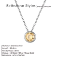 November Jonquil birthstone necklace in 14K gold plated stainless steel, 8mm pendant - November Light Yellow - Silver